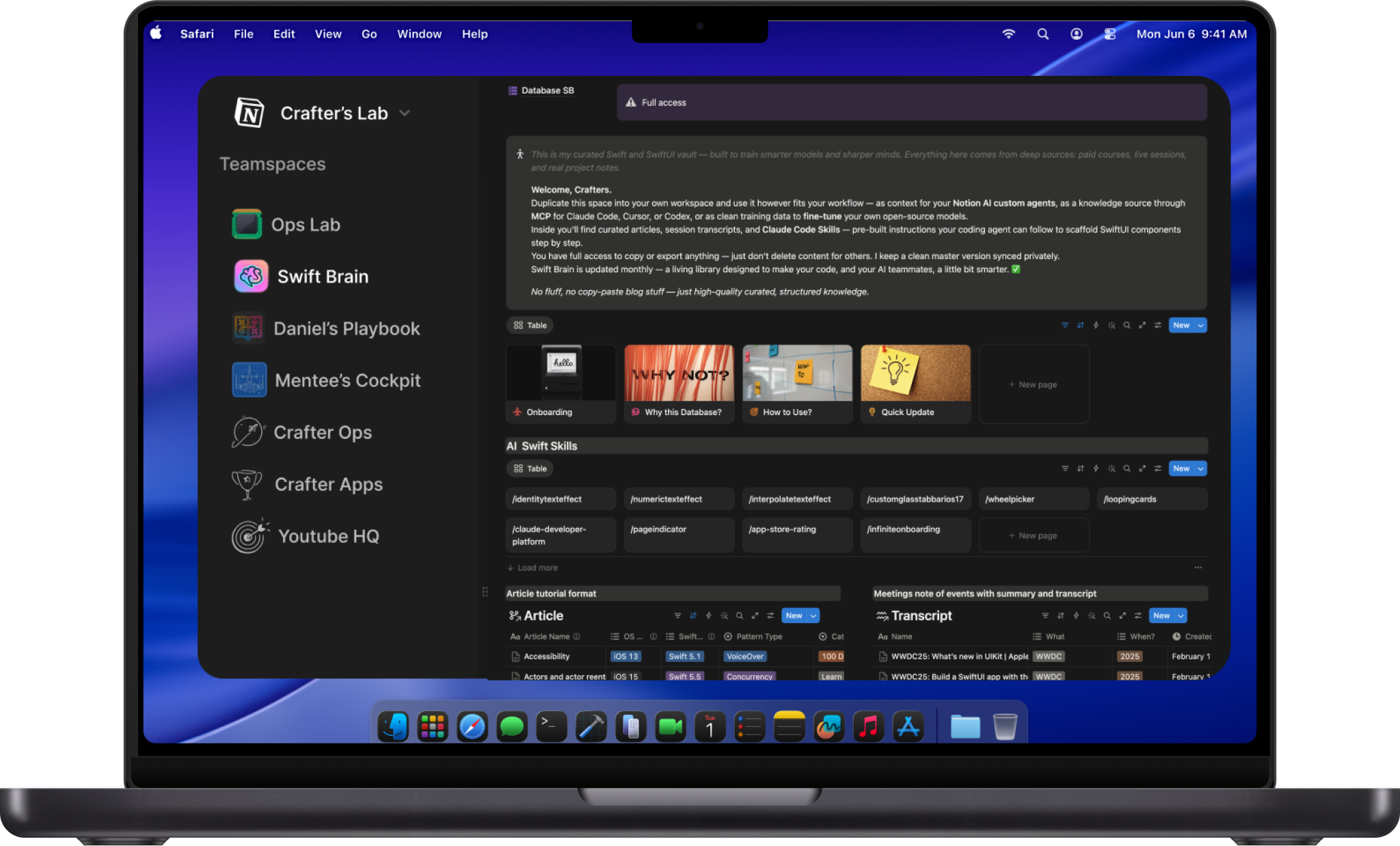 Swift Brain Notion workspace preview