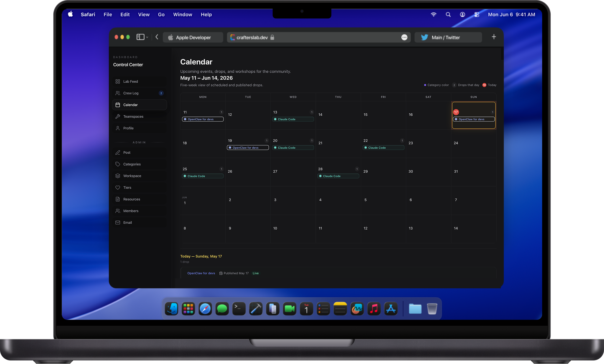 Calendar dashboard preview